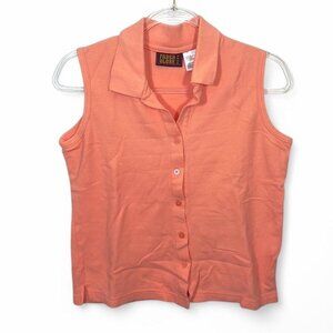 Faded Glory Button-Up‎ Blouse Vintage Coral Color Tank Top 100% Cotton Size S
